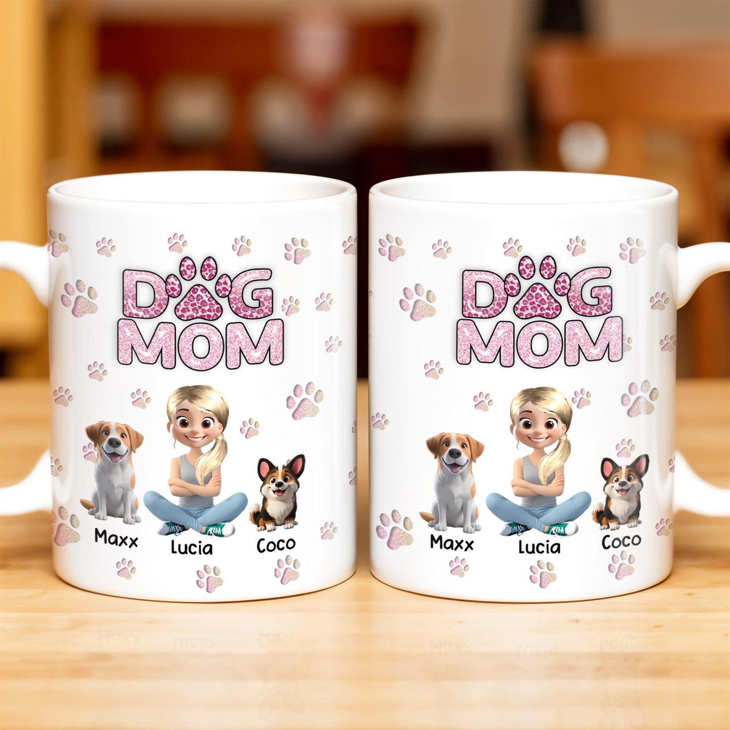 Dog Mom, Paw Prints and Cartoon Dogs