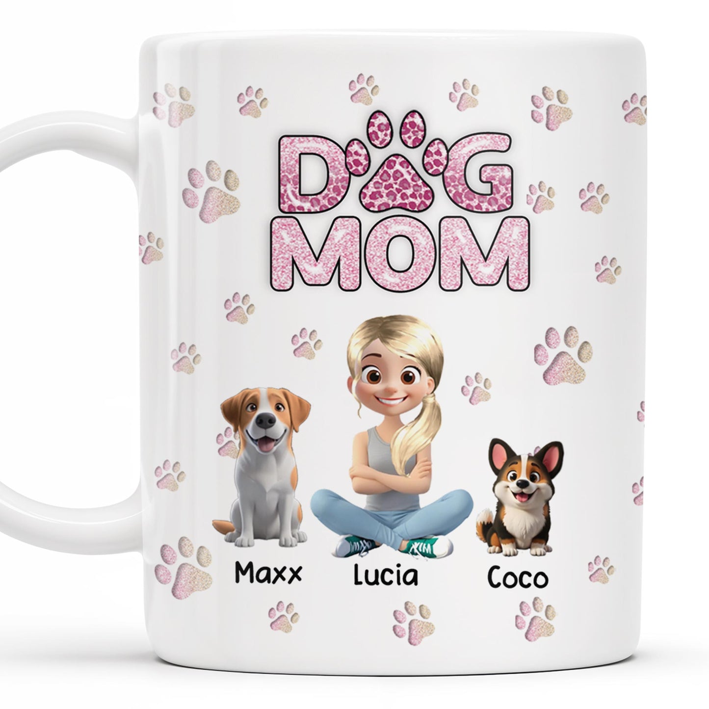 Dog Mom, Paw Prints and Cartoon Dogs