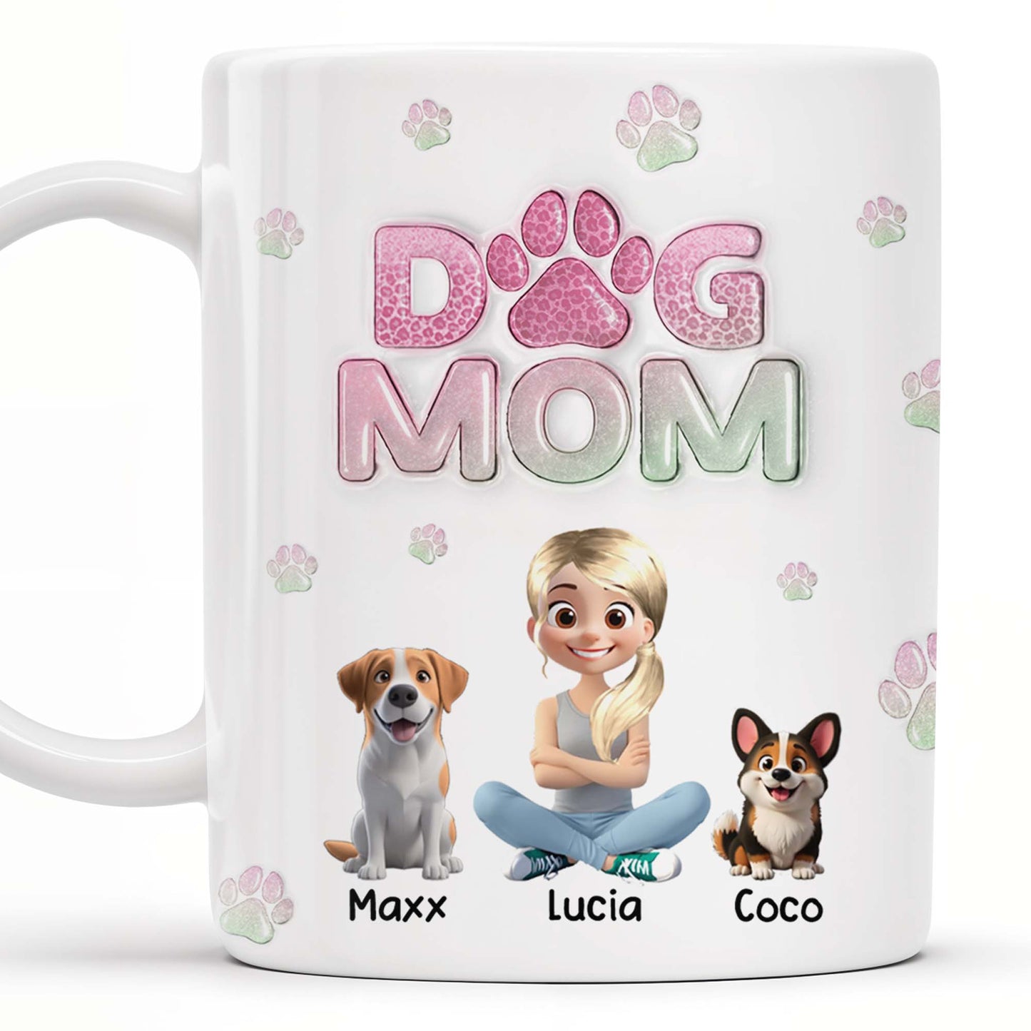 Dog Mom, Cartoon Woman and Dogs