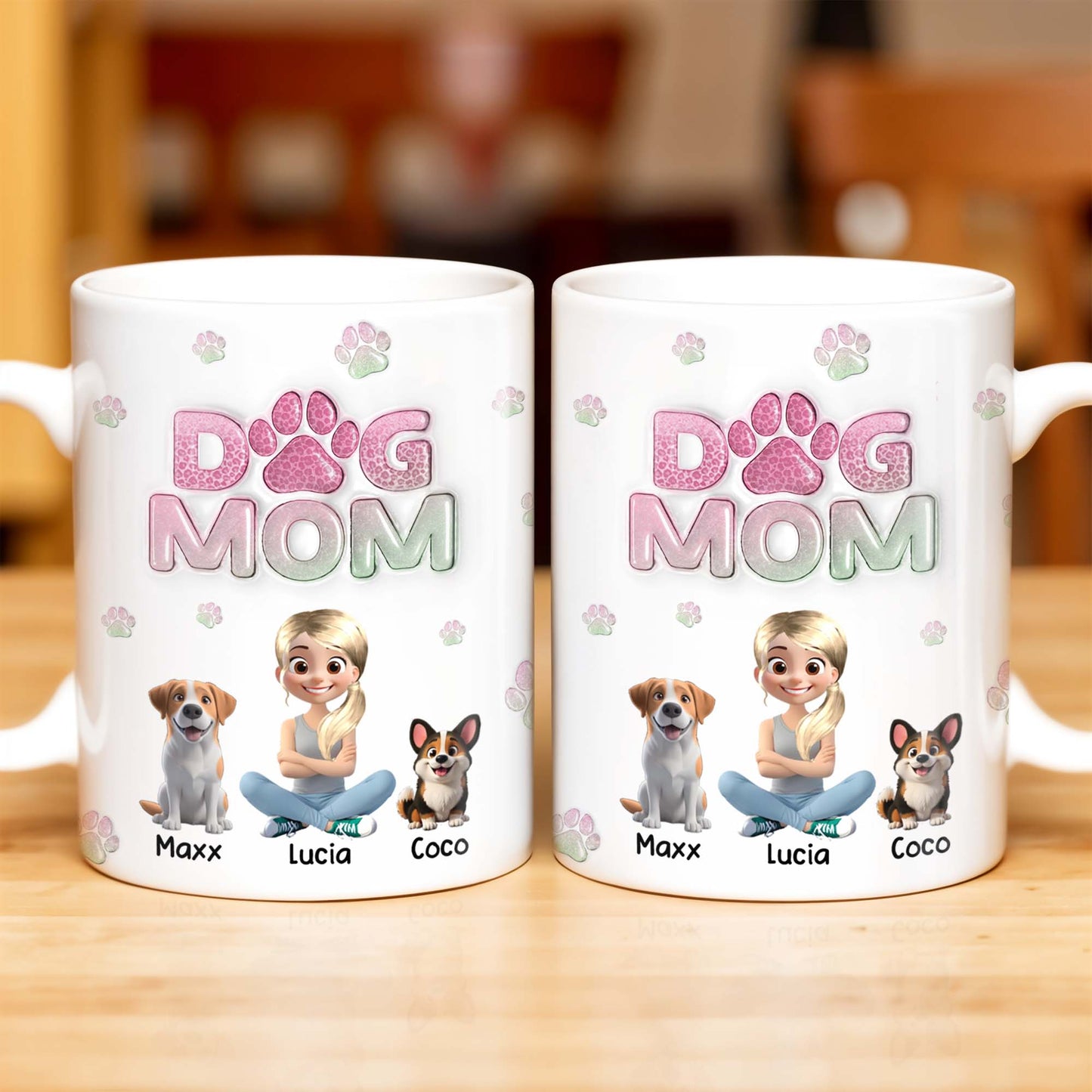 Dog Mom, Cartoon Woman and Dogs
