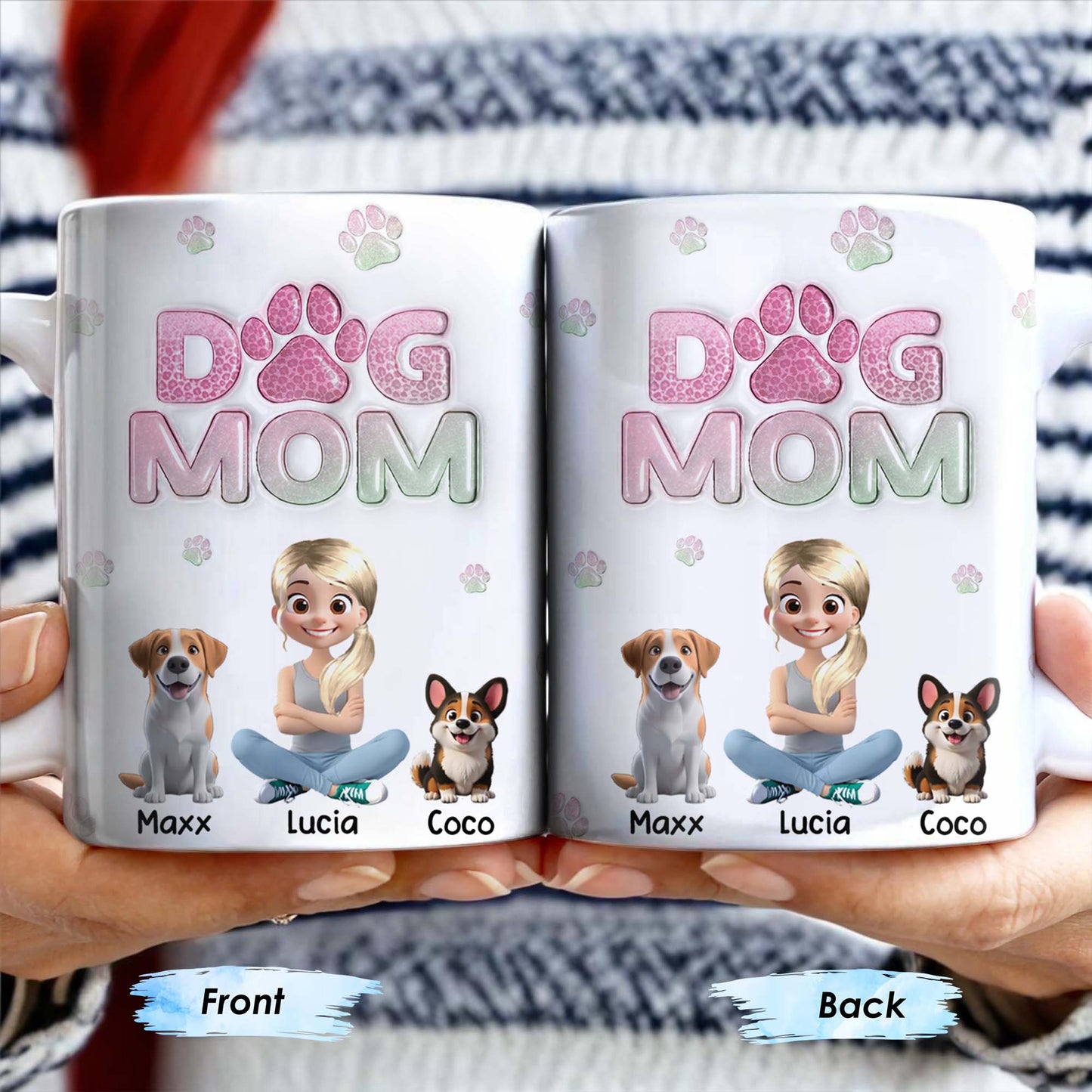 Dog Mom, Cartoon Woman and Dogs