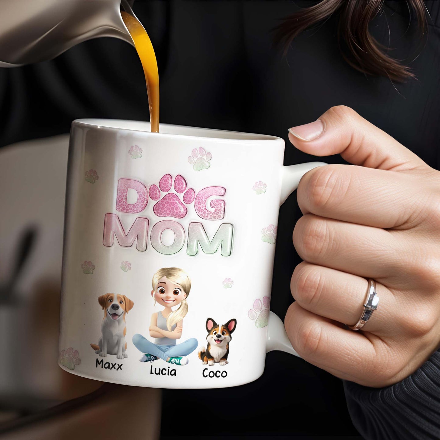 Dog Mom, Cartoon Woman and Dogs