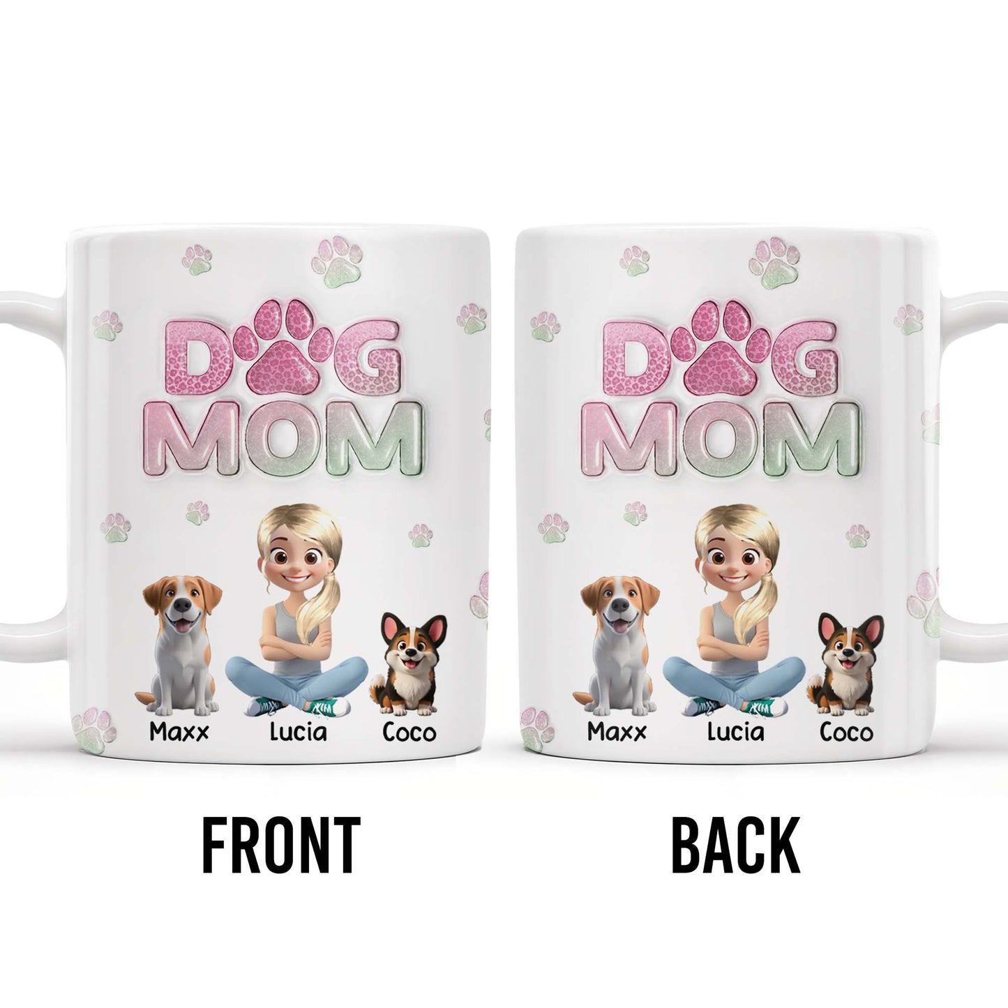 Dog Mom, Cartoon Woman and Dogs