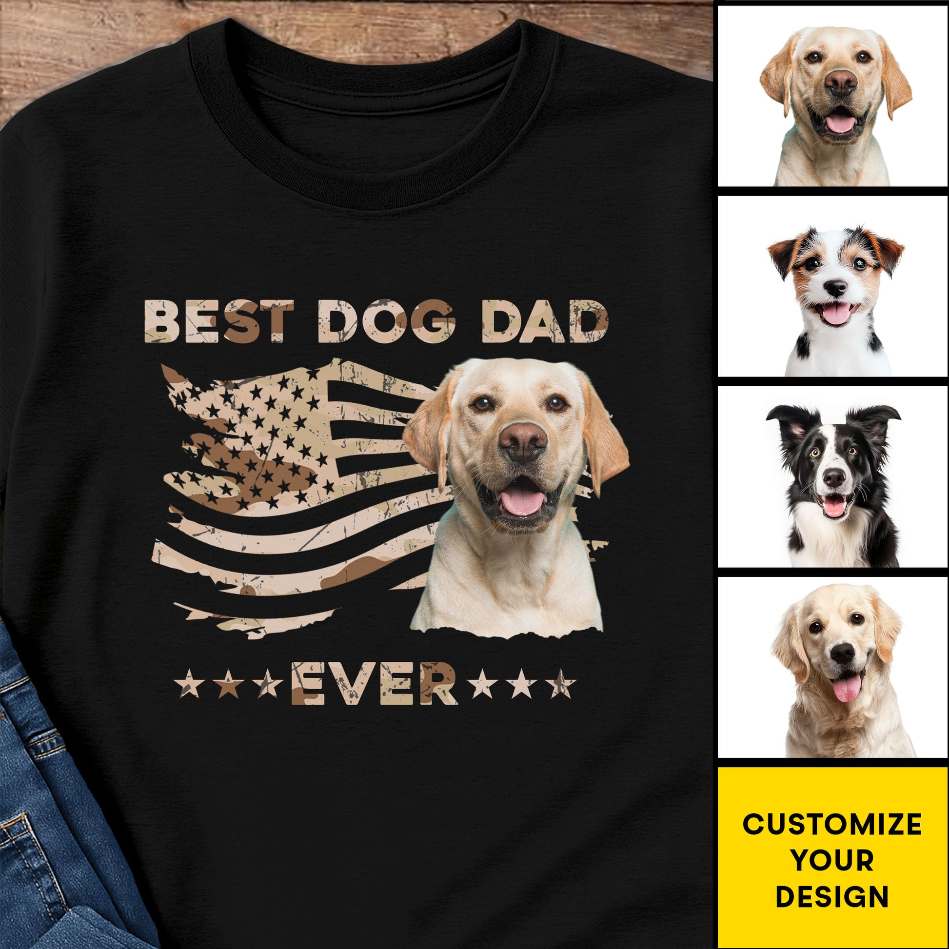 Best Dog Dad Ever, Dog And American Flag