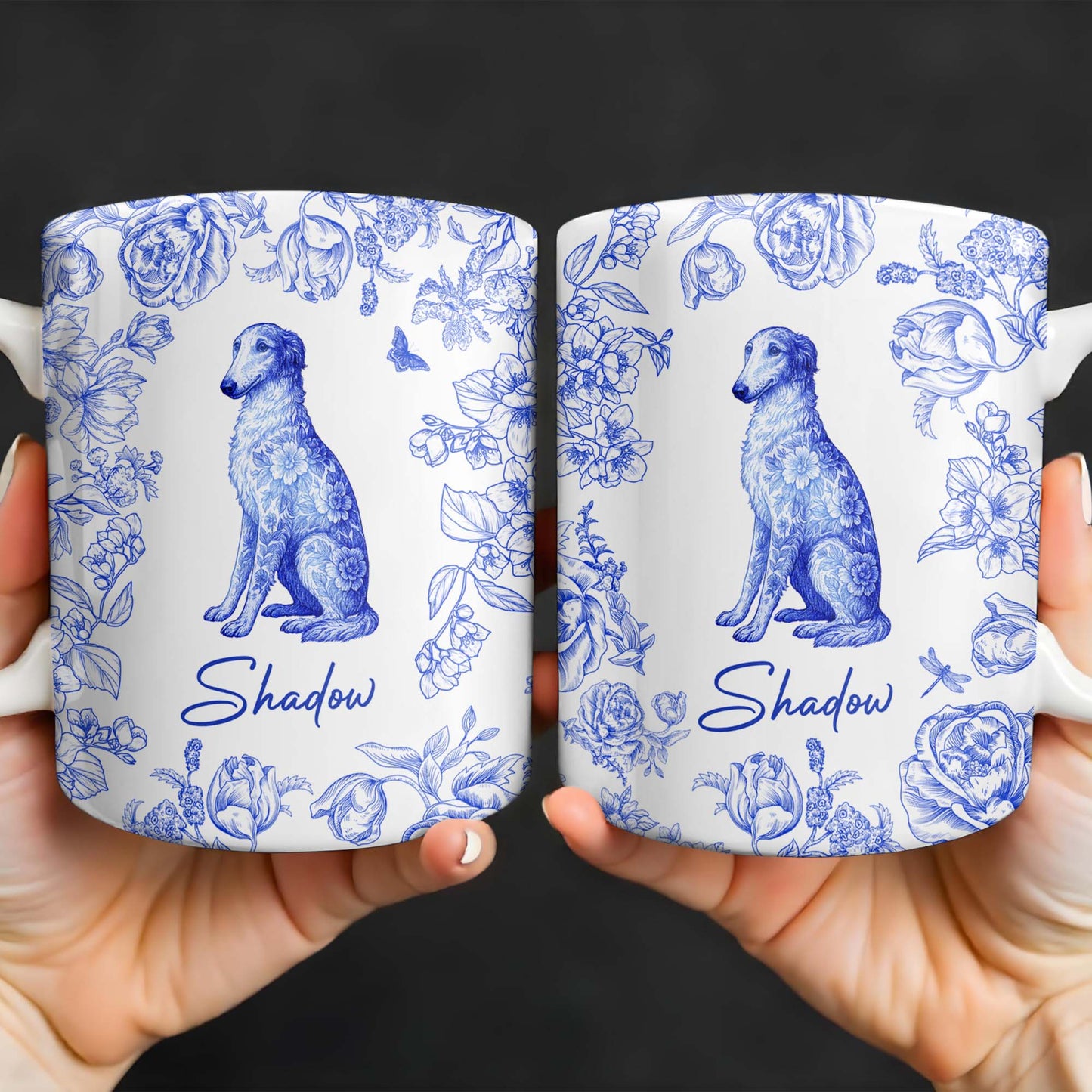 Tasse à café personnalisée avec motif floral bleu pour chien - DOG050_MG