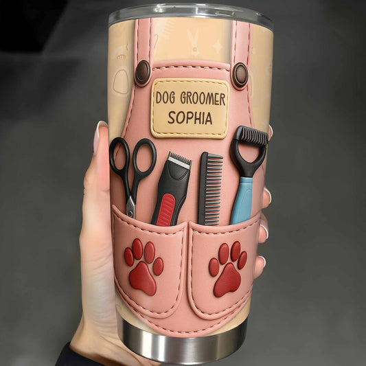 Personalized Dog Groomer Tumbler With Scissors And Combs