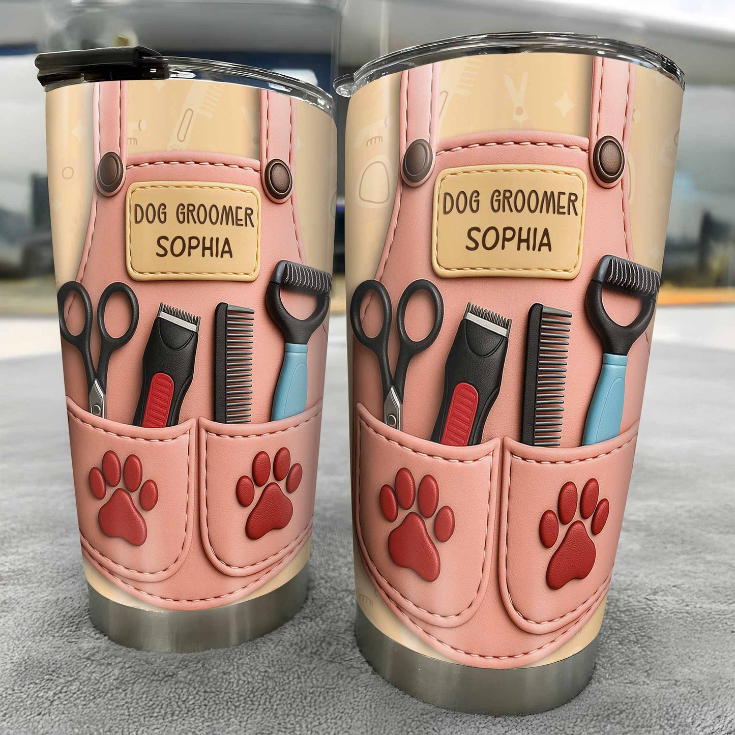 Personalized Dog Groomer Tumbler With Scissors And Combs
