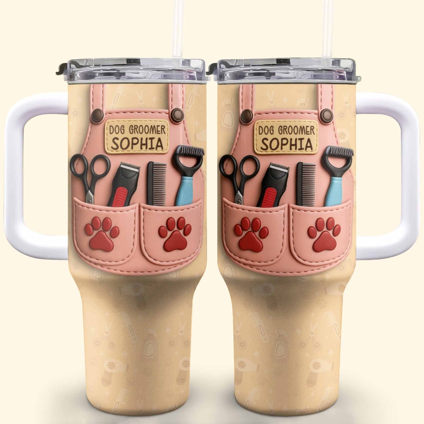 Cadeau de toilettage pour chien avec outils et empreintes de pattes - Gobelet personnalisé de 1 134 ml avec paille - DOG063_TBS