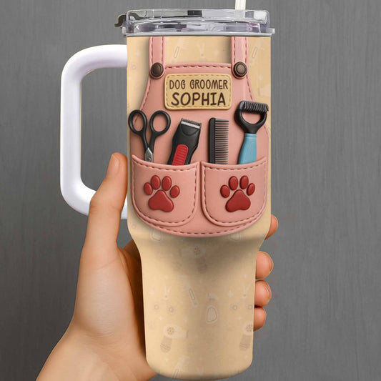 Cadeau de toilettage pour chien avec outils et empreintes de pattes - Gobelet personnalisé de 1 134 ml avec paille - DOG063_TBS