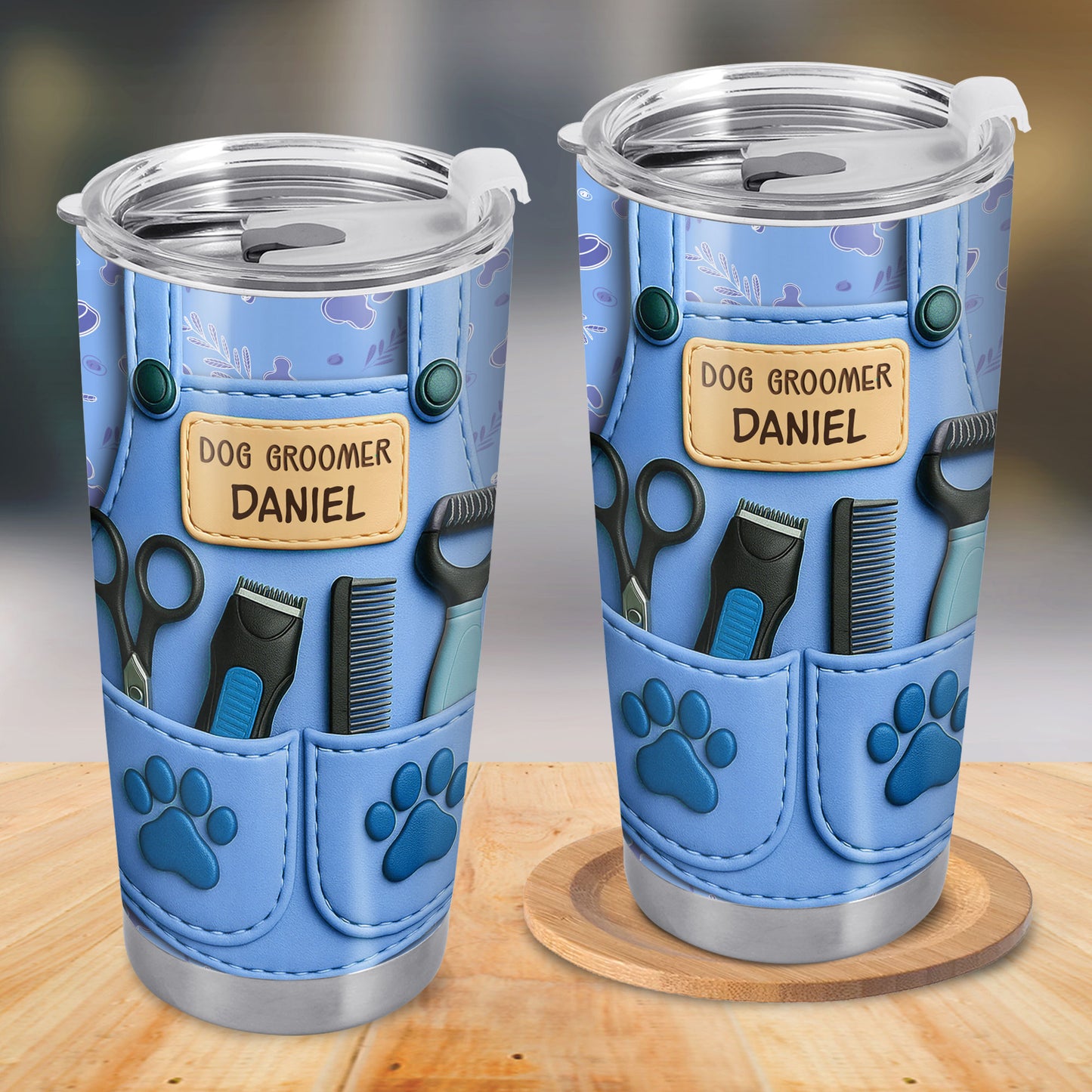 Customizable Tumbler For Dog Groomers With Tools And Paw Prints