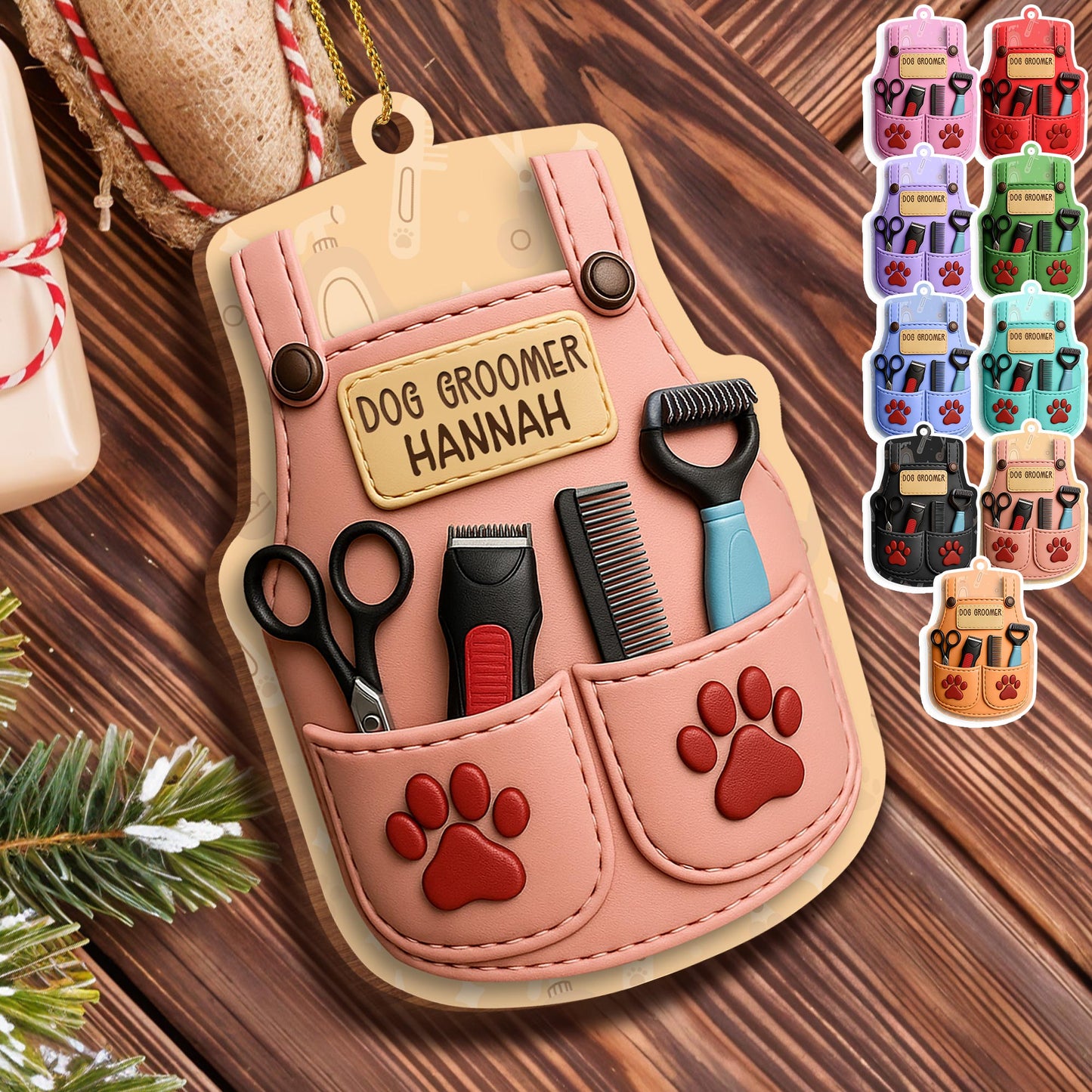 Celebrate Your Favorite Dog Groomer, Paw Prints And Grooming Tools - Personalized Custom Wood Ornament, Custom Shaped - DOG066_WDO