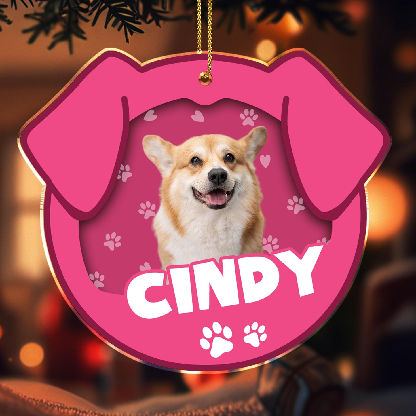 Personalized Pet Acrylic Ornament With Paw Prints