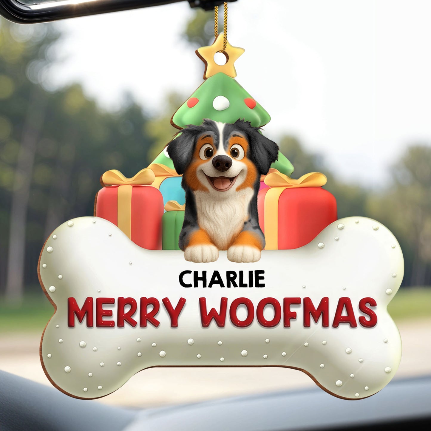 Merry Woofmas With Dog, Christmas Tree And Gifts