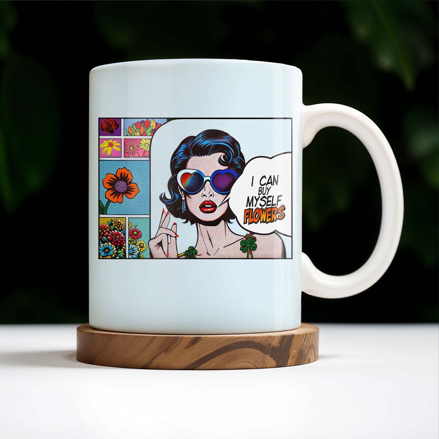 I Can Buy Myself Flowers Mug With Comic Girl And Floral Design