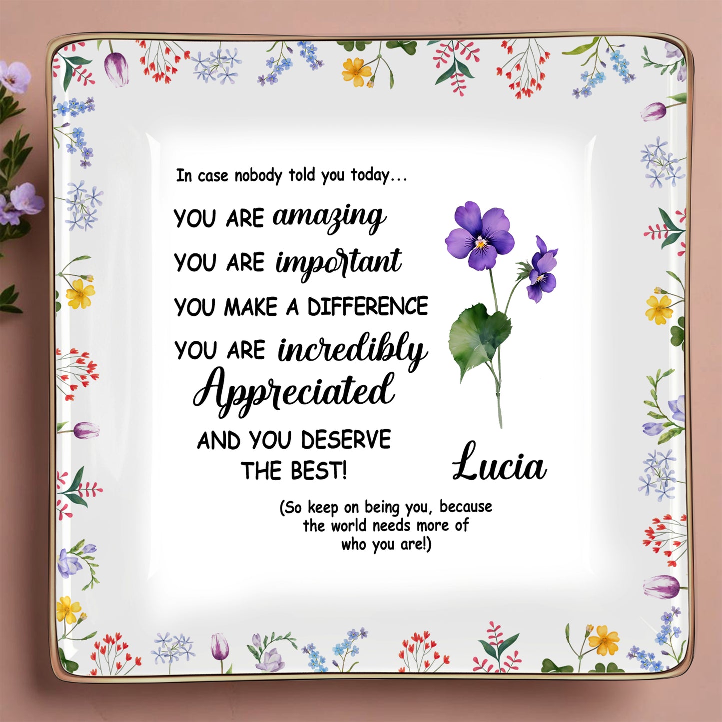 You Are Amazing Appreciation Ceramic Dish With Floral Design