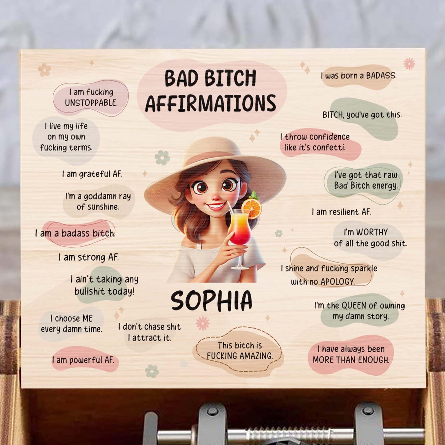 Bad Bitch Affirmations With Girl And Drink Design