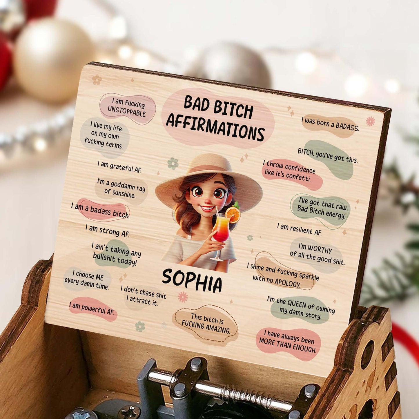 Bad Bitch Affirmations With Girl And Drink Design