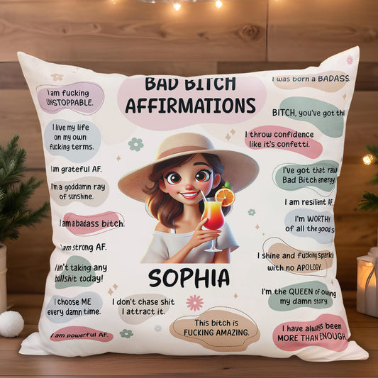Bad Bitch Affirmations With Girl And Cocktail Design