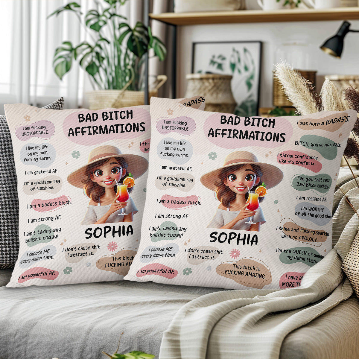Bad Bitch Affirmations With Girl And Cocktail Design