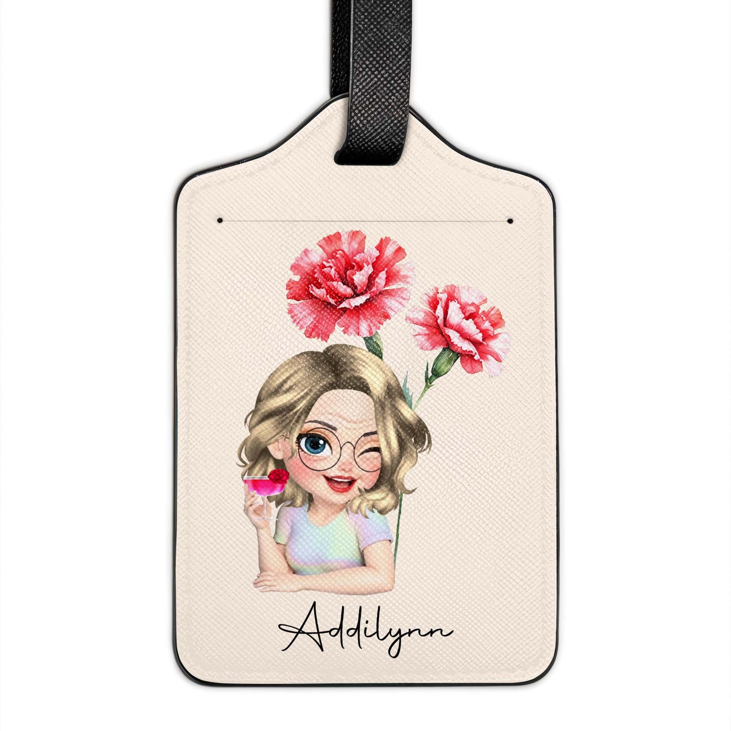 Personalized Custom Cartoon Girl Luggage Tag with Flowers