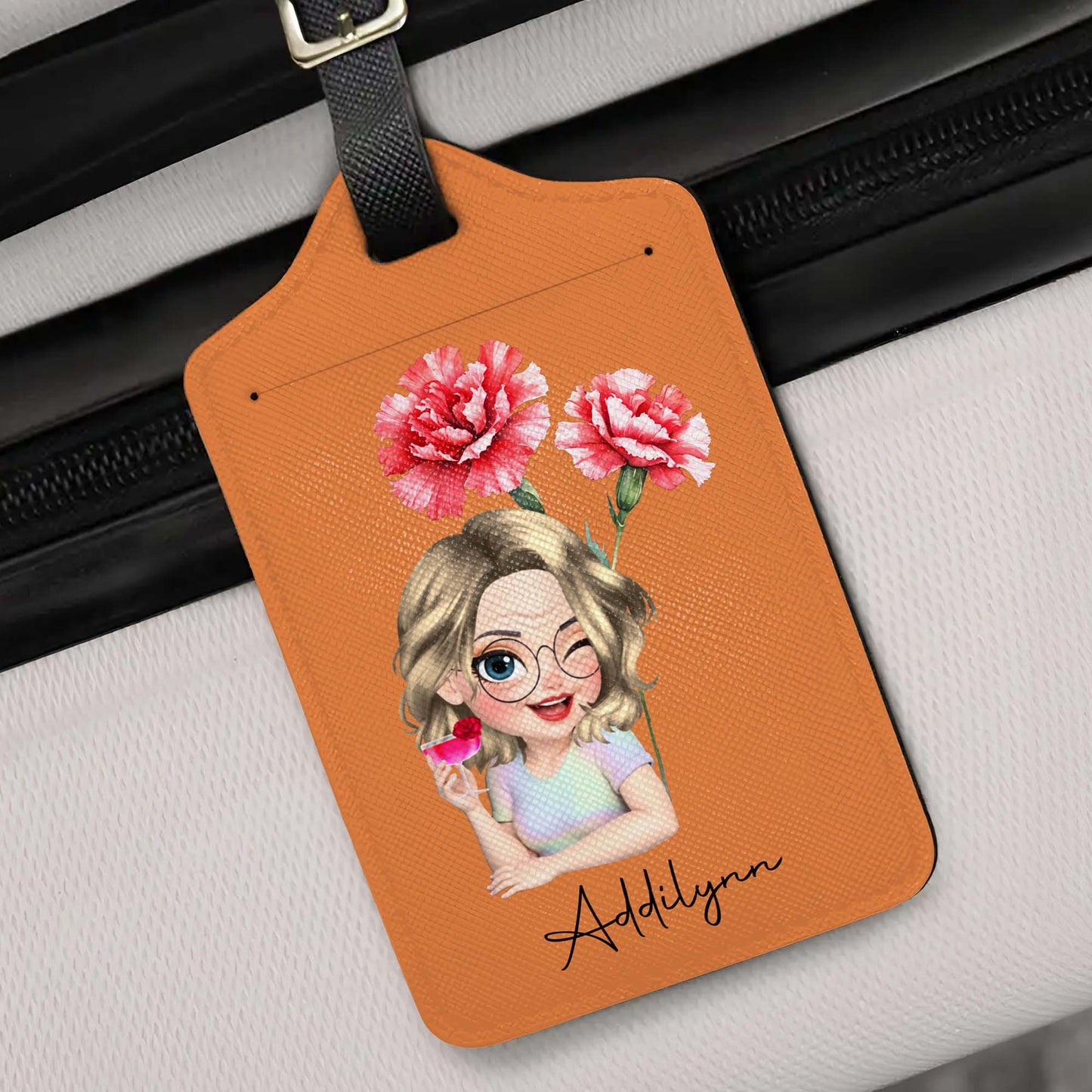 Personalized Custom Cartoon Girl Luggage Tag with Flowers
