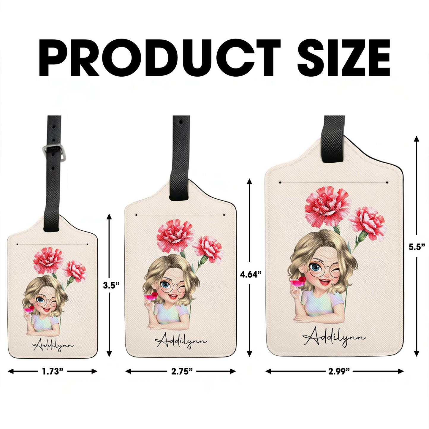 Personalized Custom Cartoon Girl Luggage Tag with Flowers