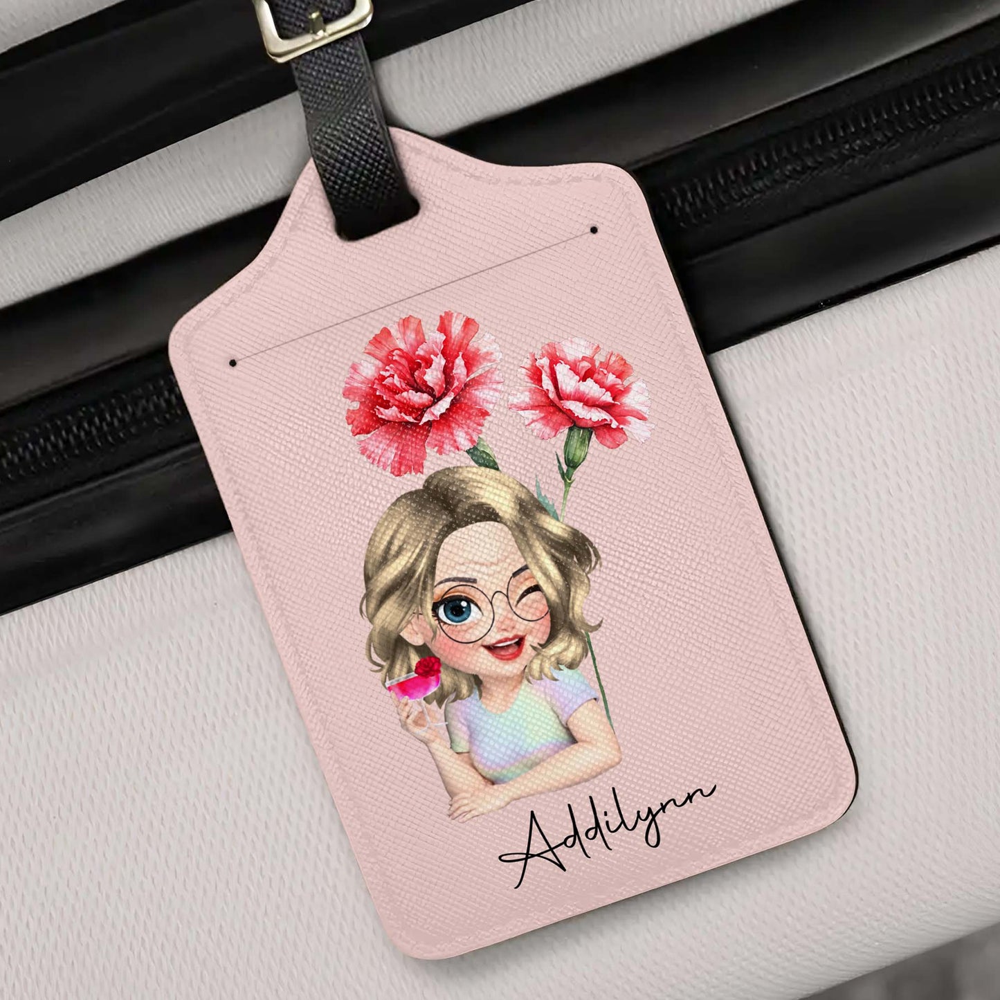 Personalized Custom Cartoon Girl Luggage Tag with Flowers