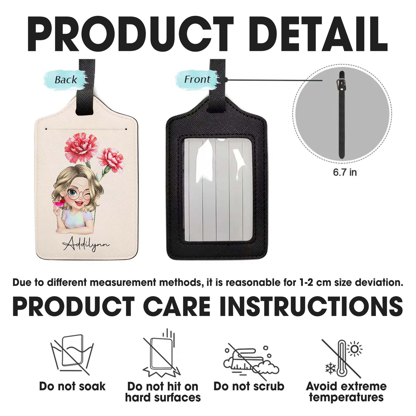 Personalized Custom Cartoon Girl Luggage Tag with Flowers