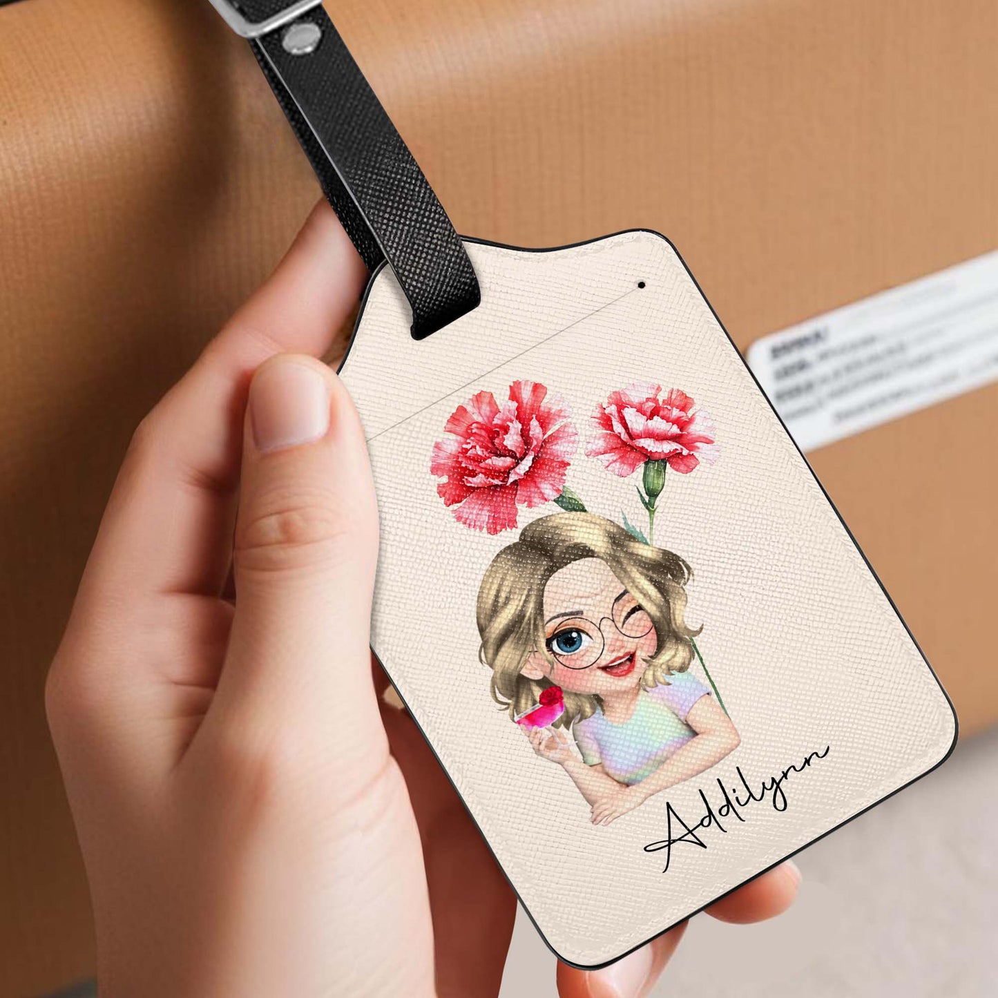 Personalized Custom Cartoon Girl Luggage Tag with Flowers
