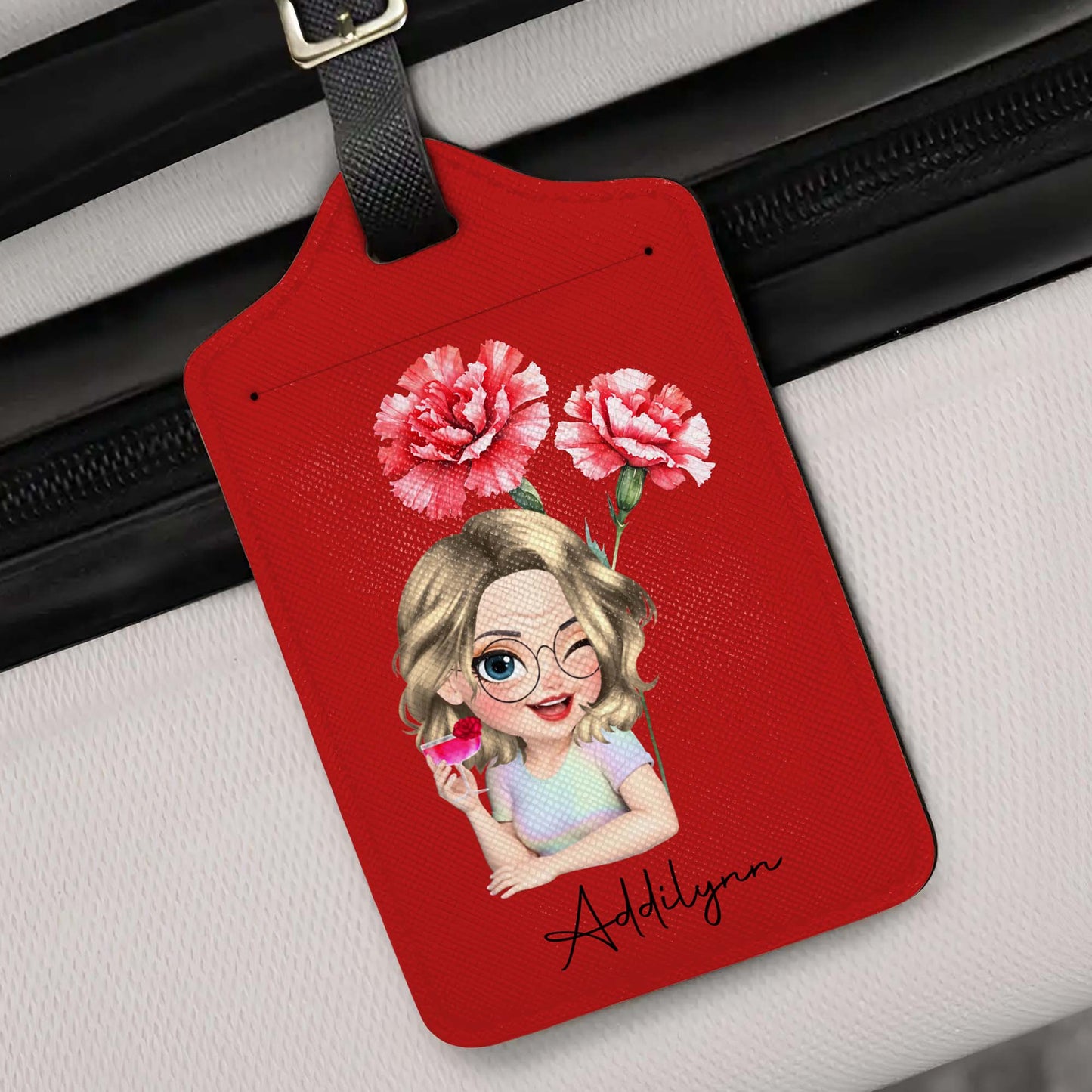 Personalized Custom Cartoon Girl Luggage Tag with Flowers