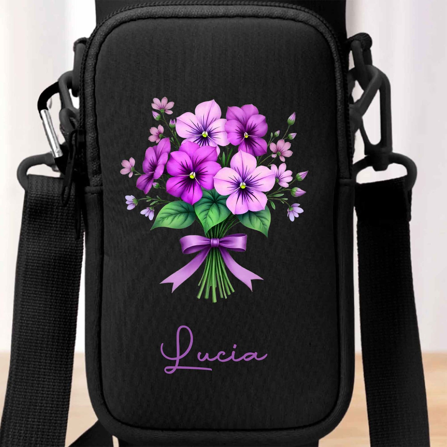 Sac porte-bouteille personnalisable à motif floral - Sac porte-bouteille personnalisé - DTG026_BCB
