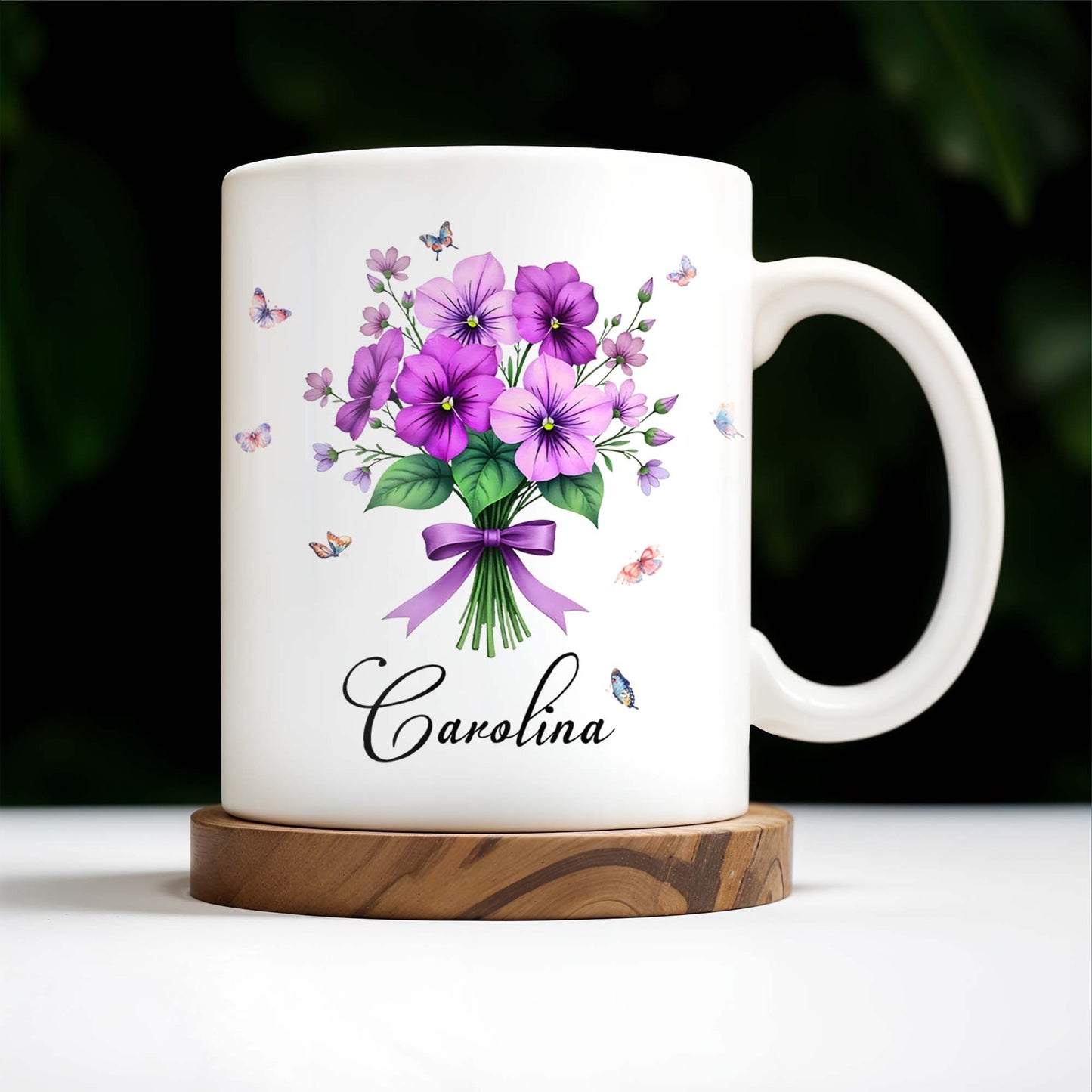 Bouquet Of Purple Flowers With Butterflies