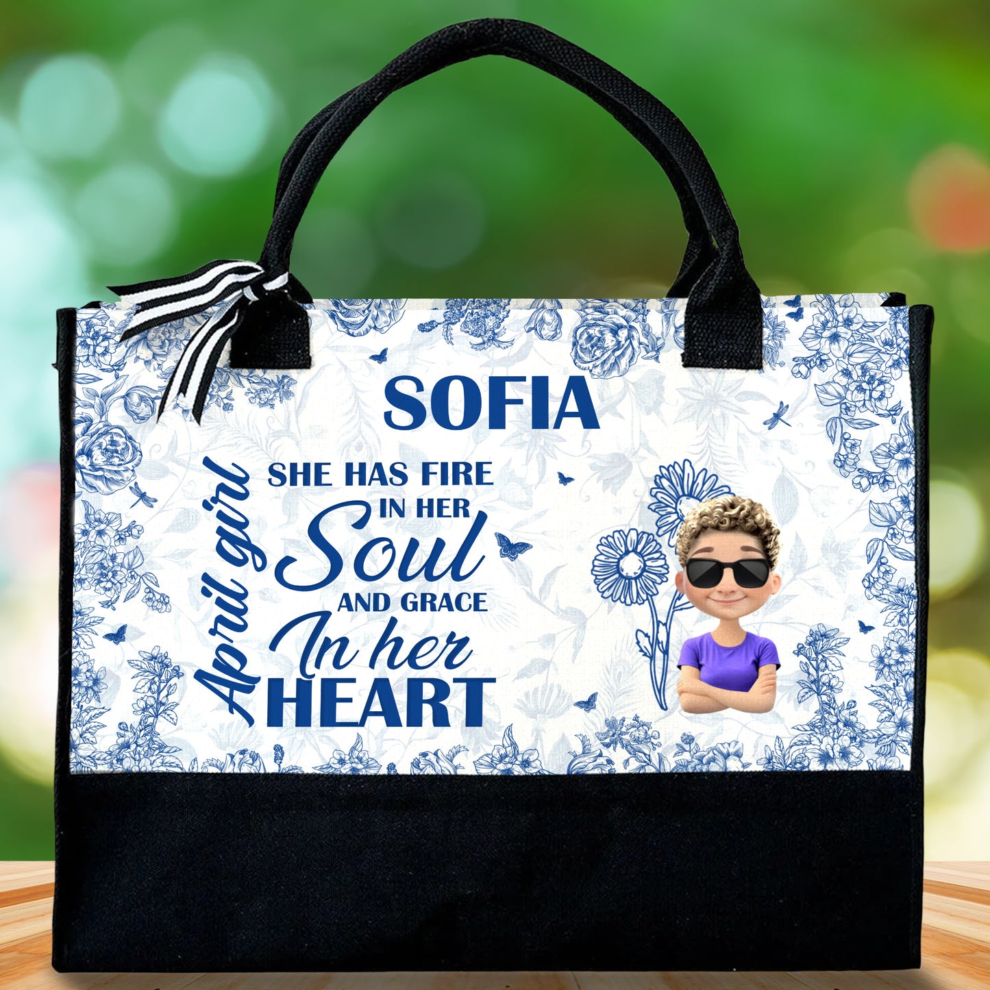 Sac fourre-tout en toile personnalisé « Elle a le feu dans l'âme et la grâce dans le cœur » - DTG033_CTOT