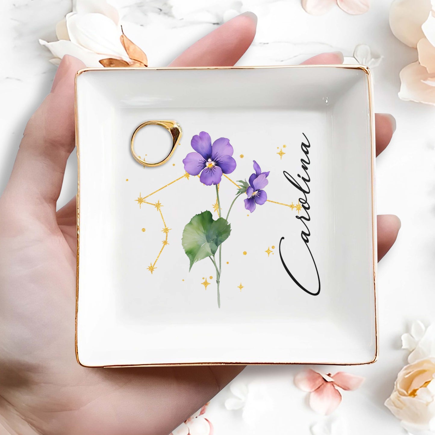 Colorful Flowers With Constellation Design Personalized Dish