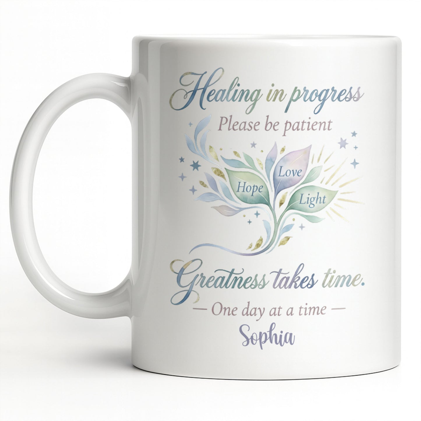 Healing In Progress, Hope Love Light, Stars Leaves Design