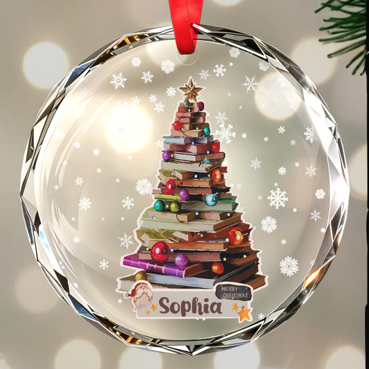 Merry Christmas Tree Of Books Glass Ornament