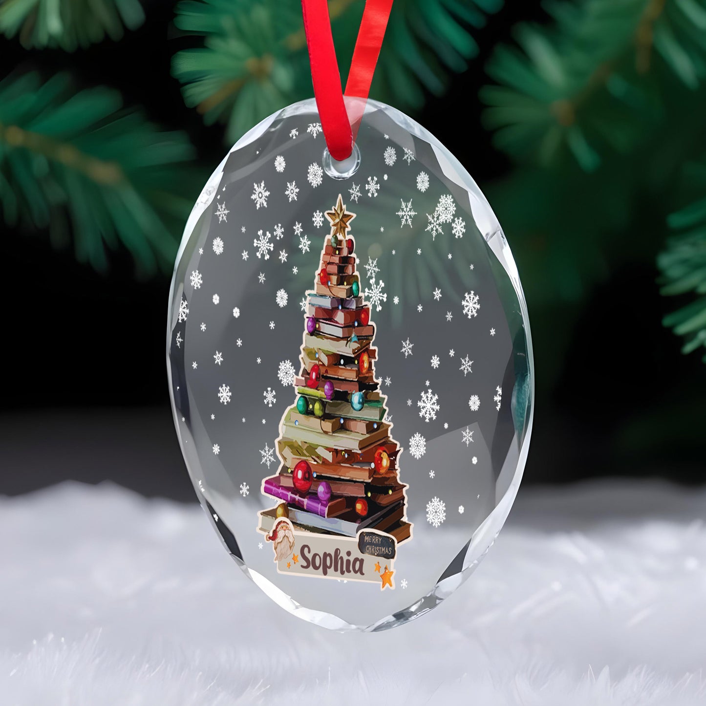 Merry Christmas Tree Of Books Glass Ornament