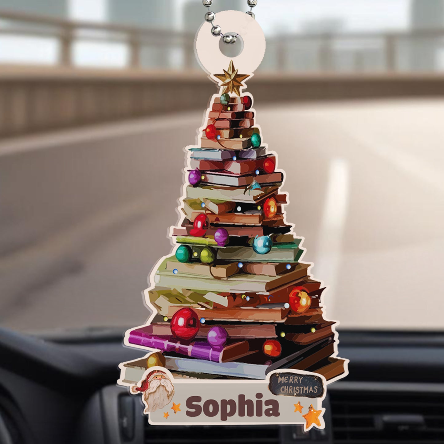 Merry Christmas Book Stack Design - Personalized Custom Acrylic Ornament, Car Ornament - FAM001_HGO