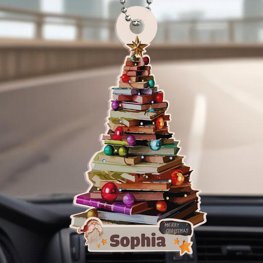 Diseño de pila de libros navideños - Adorno acrílico personalizado, adorno para coche - FAM001_HGO
