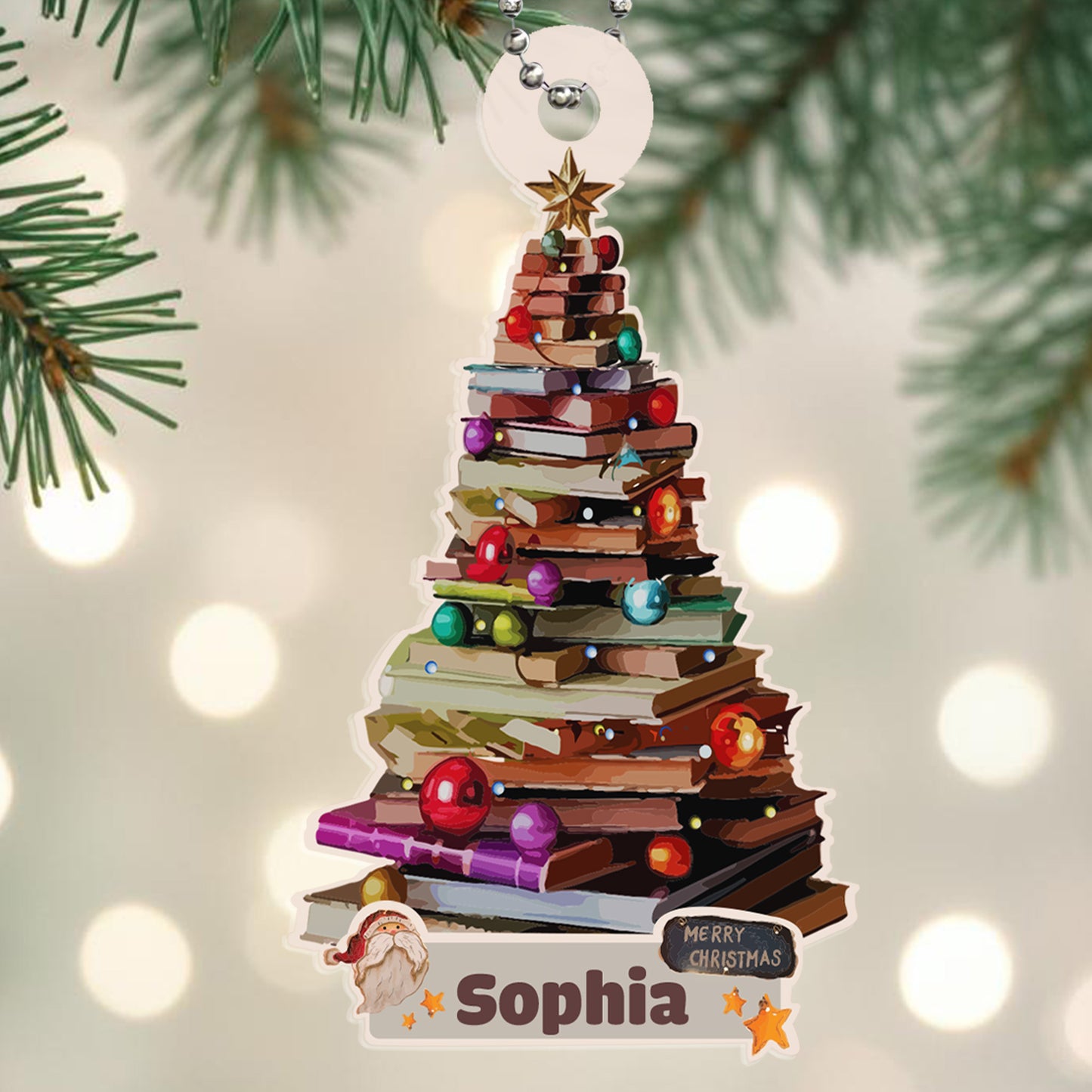 Merry Christmas Book Stack Design - Personalized Custom Acrylic Ornament, Car Ornament - FAM001_HGO