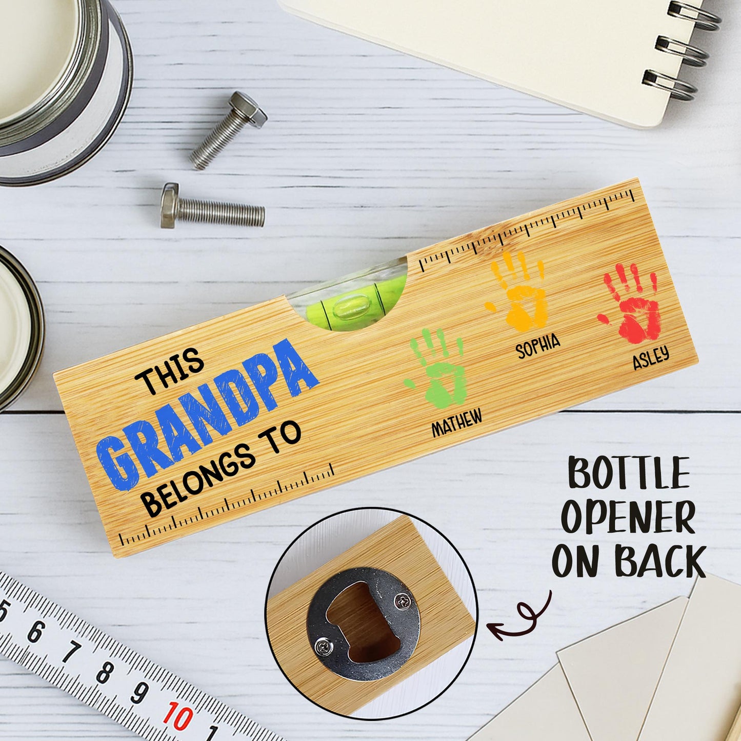 This Grandpa Belongs To, Handprints, Bottle Opener, Spirit Level