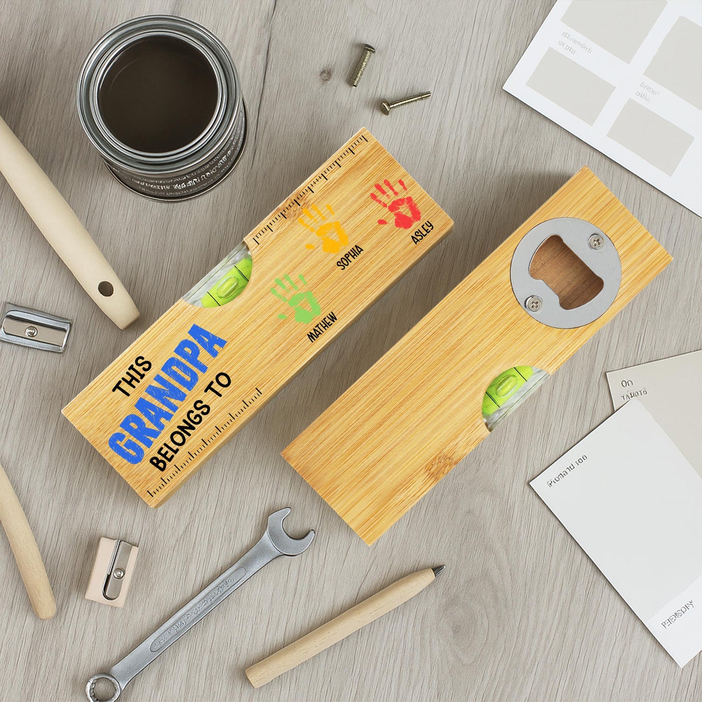 This Grandpa Belongs To, Handprints, Bottle Opener, Spirit Level