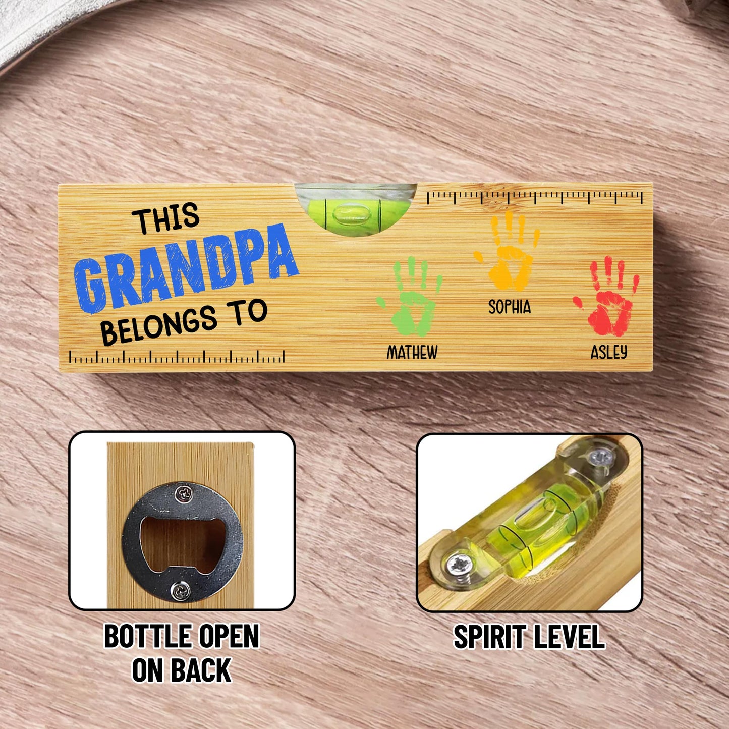 This Grandpa Belongs To, Handprints, Bottle Opener, Spirit Level