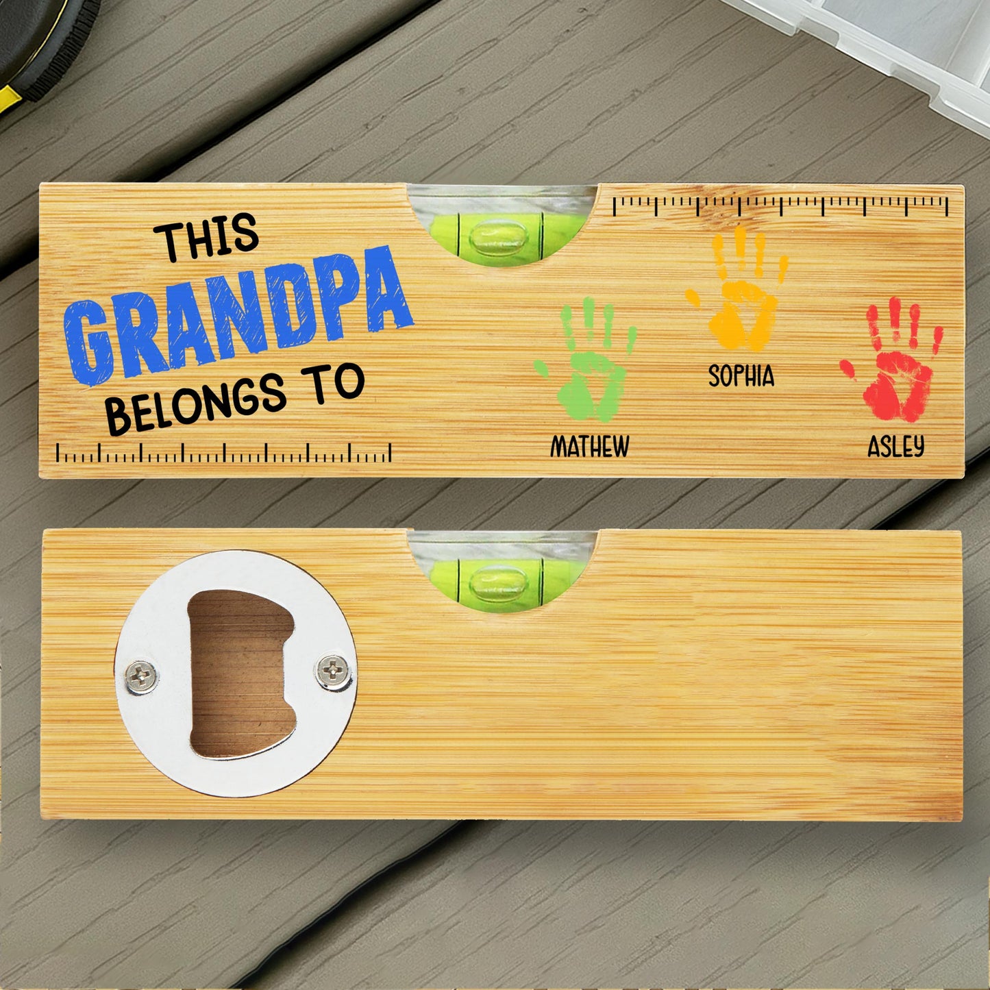 This Grandpa Belongs To, Handprints, Bottle Opener, Spirit Level
