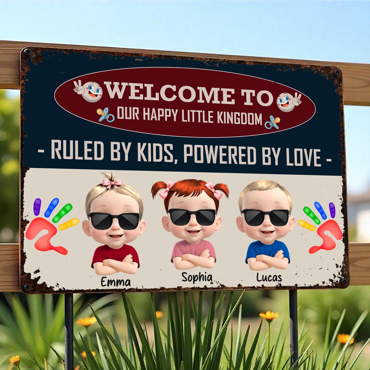 Welcome To Our Happy Little Kingdom, Ruled By Kids, Powered By Love, Children and Handprints