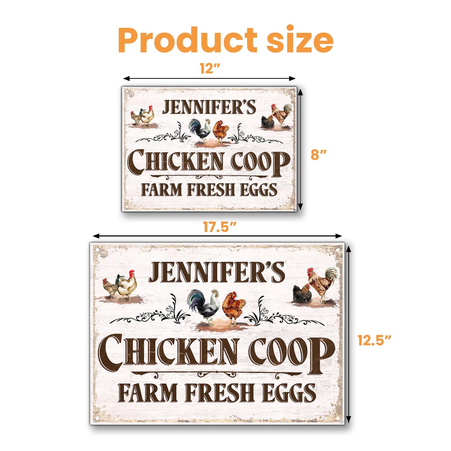 Poulailler, œufs frais de la ferme et poules colorées – Plaque métallique personnalisée – FAM034_MSIGN