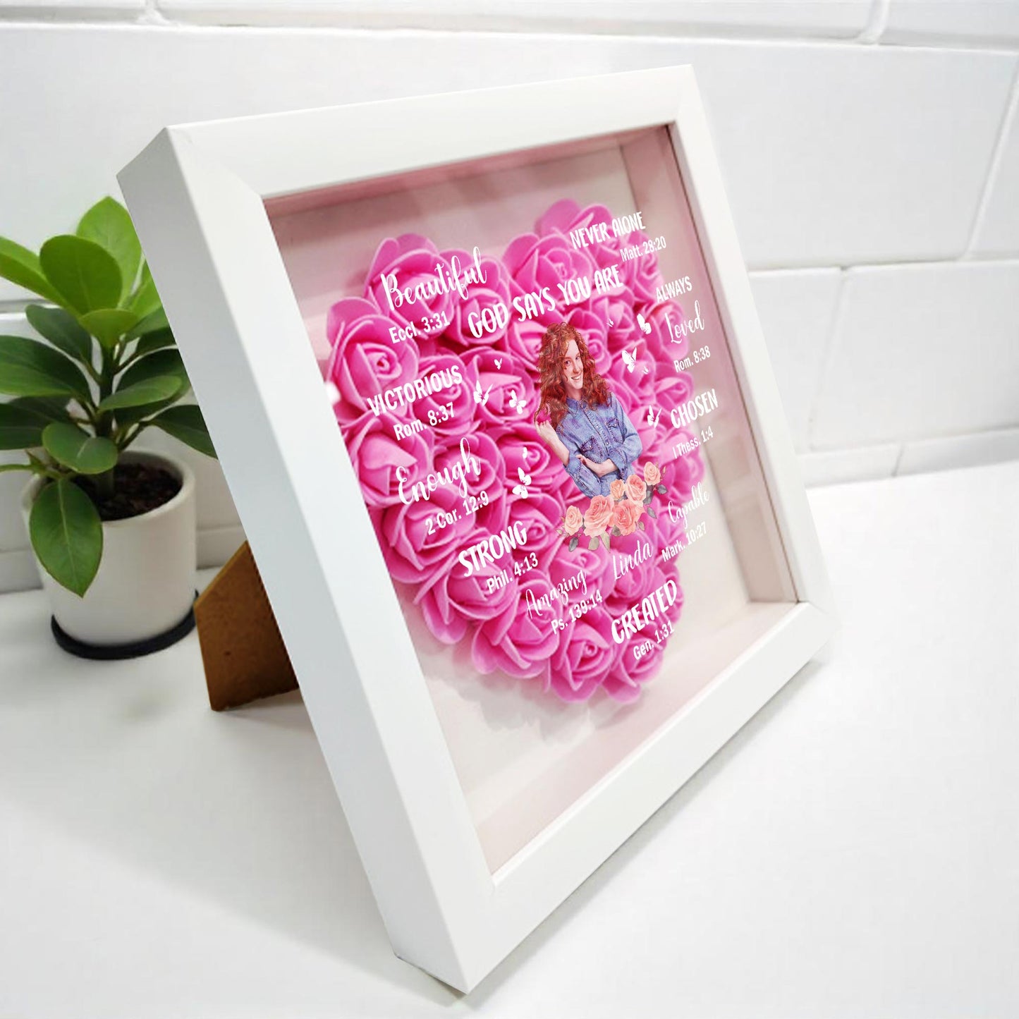 Beautiful, God Say You Are Victorious, Flowers And Hearts - Personalized Flower Shadow Box - FAM039_HESHA