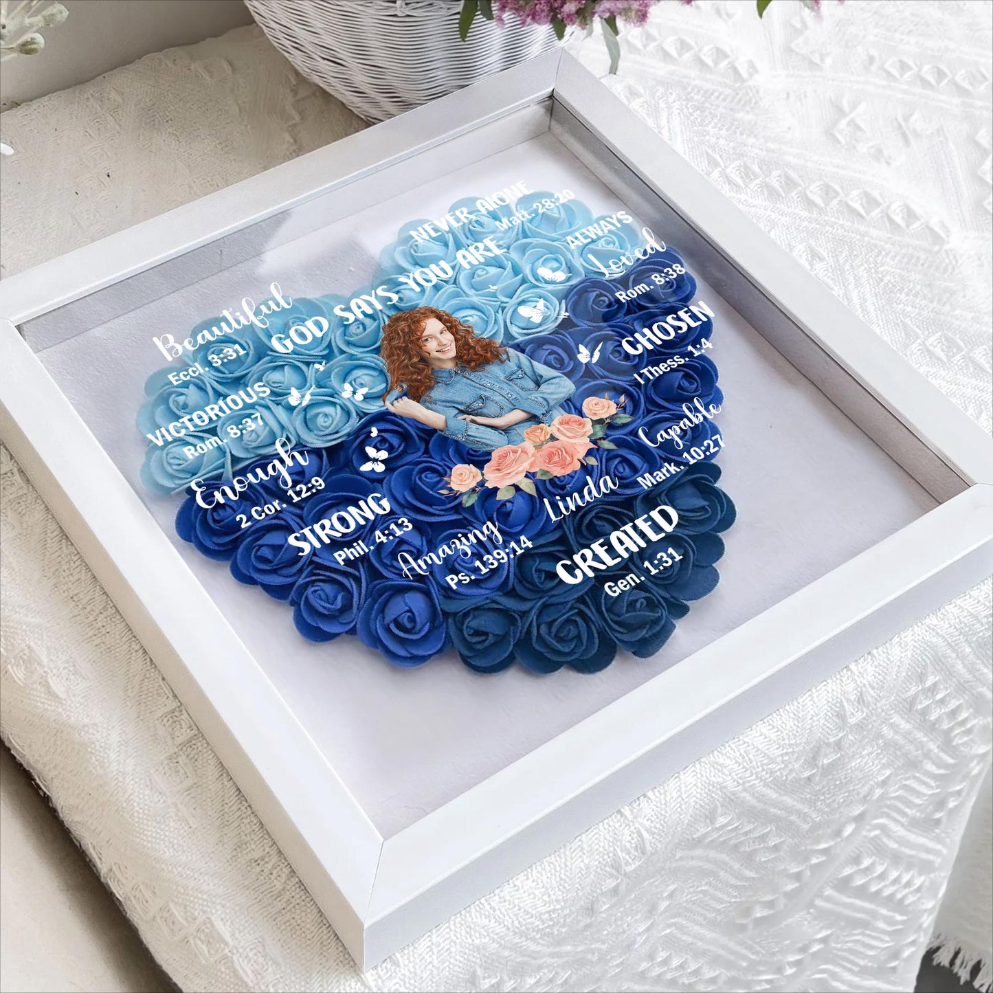 Beautiful, God Say You Are Victorious, Flowers And Hearts - Personalized Flower Shadow Box - FAM039_HESHA
