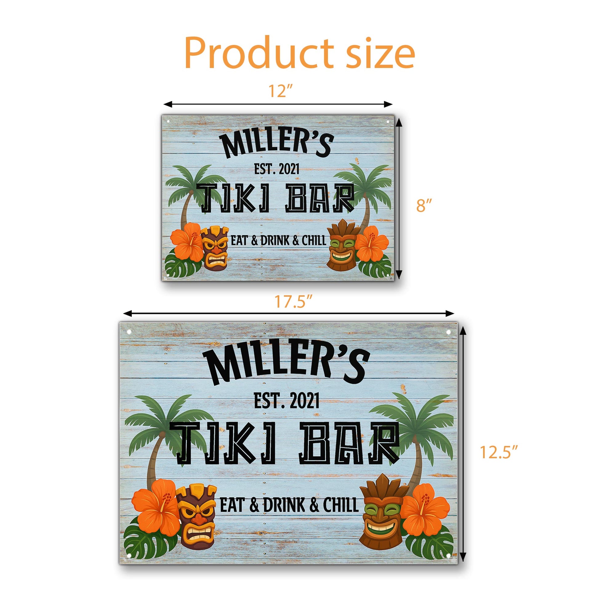 Eat & Drink & Chill, Palm Tree, Tiki Masks, Tropical Flowers