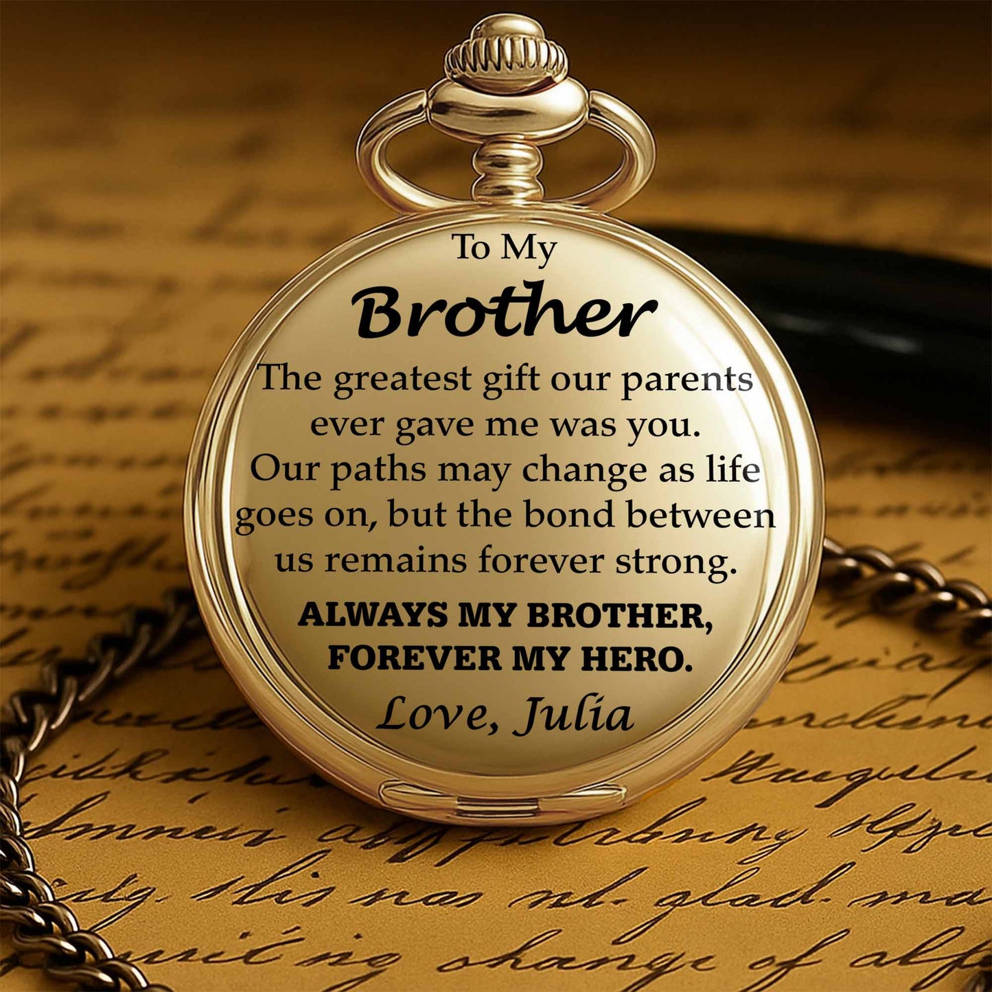 To My Brother, Forever My Hero Pocket Watch